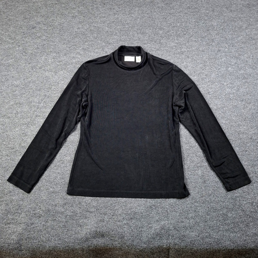 CHICO'S TRAVELERS Black Slinky Jersey Micro Ribbed Turtleneck Top Sz 1
